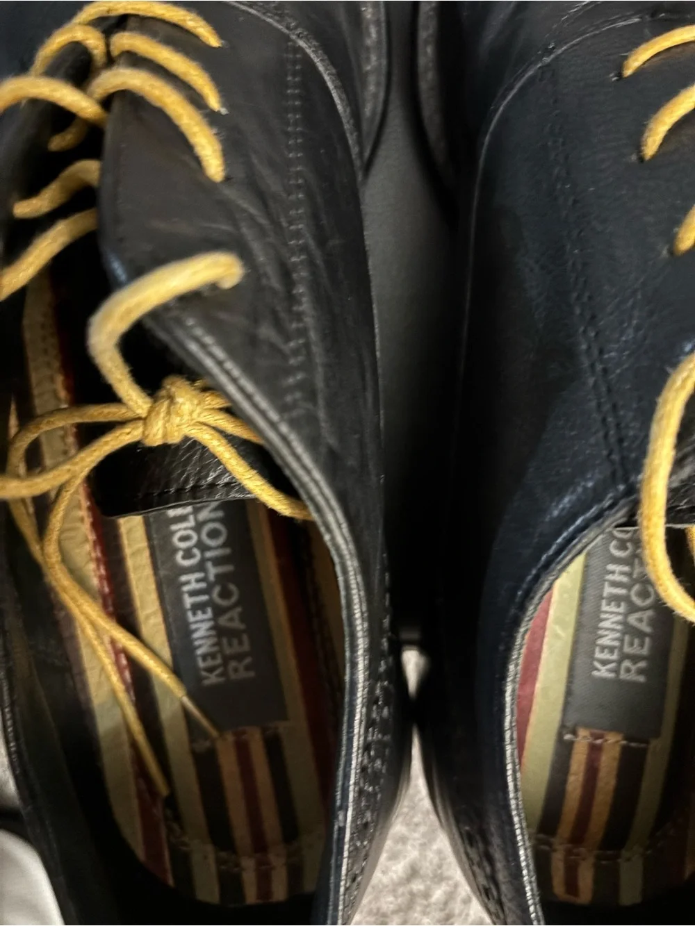 Kenneth Cole Black Leather Oxfords with Yellow Laces